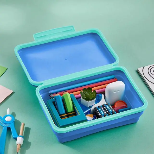 Alt view image 2 of 6 - LockerMate by Bostitch Flexi Storage Box with Lid, Collapsible Pencil Case Design for Craft and School Supplies, Blue