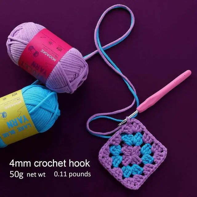 Alt view image 4 of 7 - Cotton Yarn for Crocheting, #4 Worsted Weight Blue Yarn with Crochet Hook