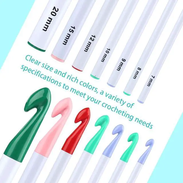Alt view image 3 of 7 - 7 Sizes Large Crochet Hooks Set (7mm-20mm) with Large-Eye Blunt Needles