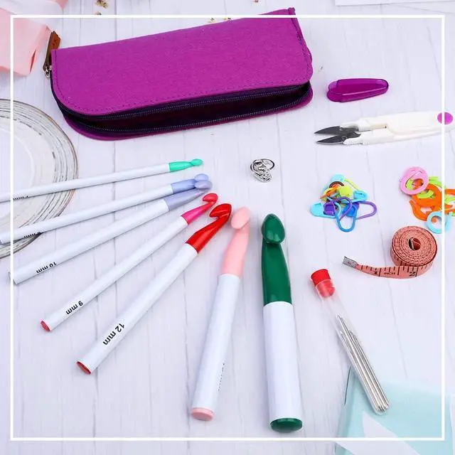 Alt view image 7 of 7 - 7 Sizes Large Crochet Hooks Set (7mm-20mm) with Large-Eye Blunt Needles