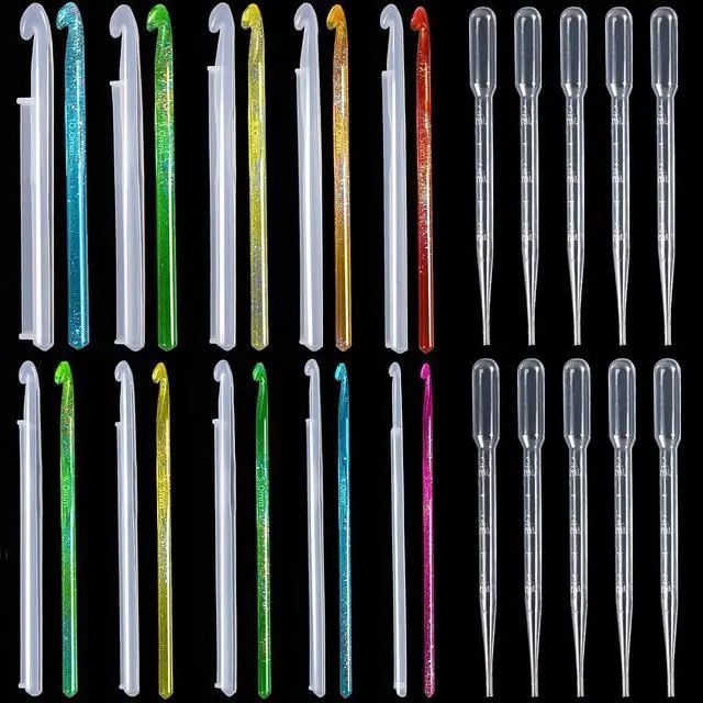 Main image of MIKIMIQI 10 Pcs Crochet Hooks Resin Molds with 10 Pcs Droppers for DIY Resin Crafts