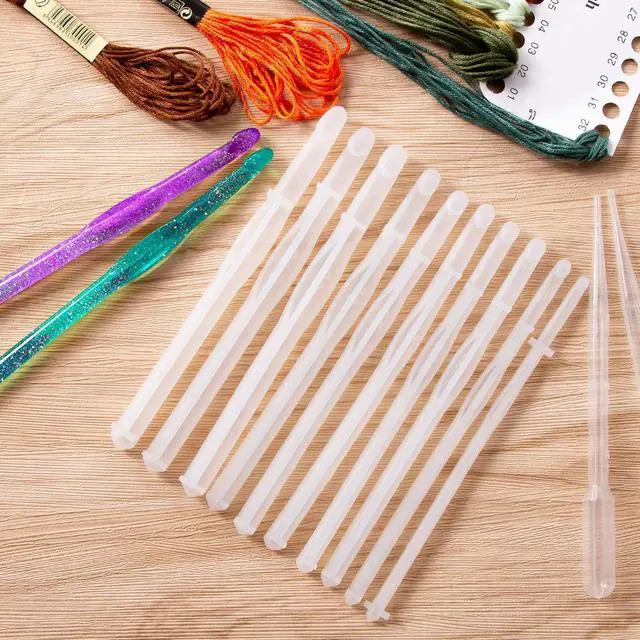 Alt view image 3 of 6 - MIKIMIQI 10 Pcs Crochet Hooks Resin Molds with 10 Pcs Droppers for DIY Resin Crafts