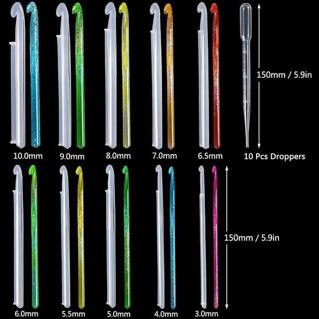 Alt view image 2 of 6 - MIKIMIQI 10 Pcs Crochet Hooks Resin Molds with 10 Pcs Droppers for DIY Resin Crafts