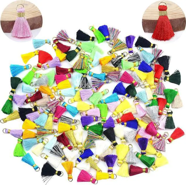 Main image of Aokbean 100 pcs Tassel Multi-Colors Mini Tiny Handmade Craft Tassels Charms with Golden Jump Ring for Earring Jewelry Necklace Making Accessories Other Arts DIY Supplies (Mixed)