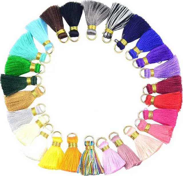 Alt view image 2 of 7 - Aokbean 100 pcs Tassel Multi-Colors Mini Tiny Handmade Craft Tassels Charms with Golden Jump Ring for Earring Jewelry Necklace Making Accessories Other Arts DIY Supplies (Mixed)