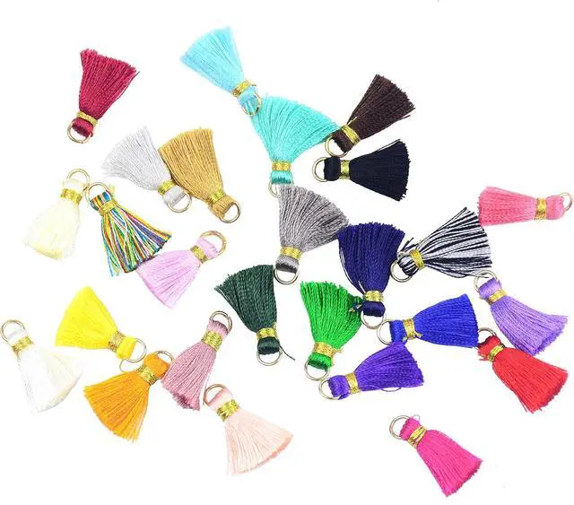 Alt view image 3 of 7 - Aokbean 100 pcs Tassel Multi-Colors Mini Tiny Handmade Craft Tassels Charms with Golden Jump Ring for Earring Jewelry Necklace Making Accessories Other Arts DIY Supplies (Mixed)