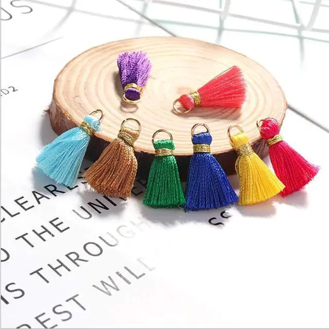 Alt view image 4 of 7 - Aokbean 100 pcs Tassel Multi-Colors Mini Tiny Handmade Craft Tassels Charms with Golden Jump Ring for Earring Jewelry Necklace Making Accessories Other Arts DIY Supplies (Mixed)