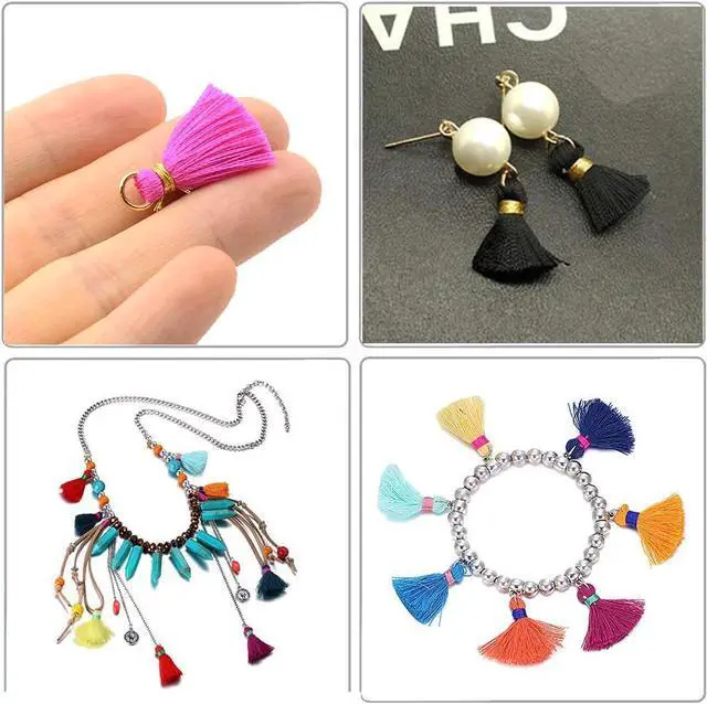 Alt view image 6 of 7 - Aokbean 100 pcs Tassel Multi-Colors Mini Tiny Handmade Craft Tassels Charms with Golden Jump Ring for Earring Jewelry Necklace Making Accessories Other Arts DIY Supplies (Mixed)