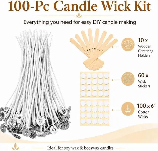 Alt view image 10 of 14 - Bulk 6-Inch Candle Wicks - 100 Pcs with Wick Stickers & Centering Device for Soy/Beeswax Candle Making