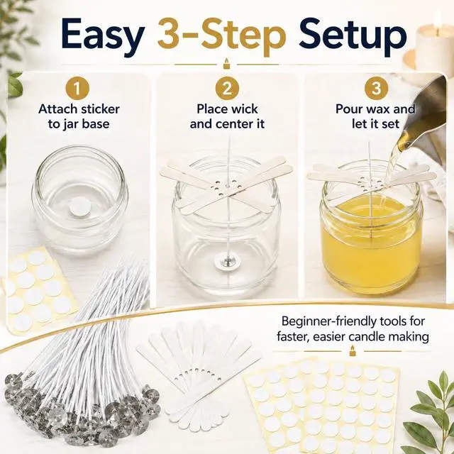 Alt view image 11 of 14 - Bulk 6-Inch Candle Wicks - 100 Pcs with Wick Stickers & Centering Device for Soy/Beeswax Candle Making