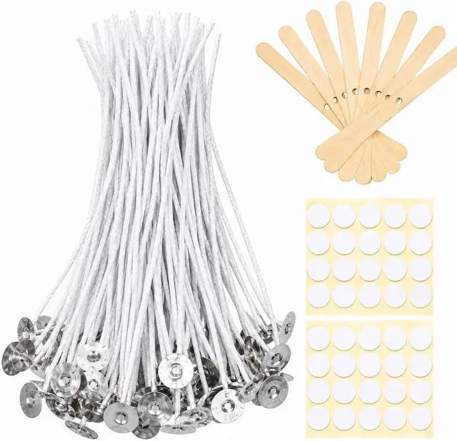 Alt view image 8 of 14 - Bulk 6-Inch Candle Wicks - 100 Pcs with Wick Stickers & Centering Device for Soy/Beeswax Candle Making
