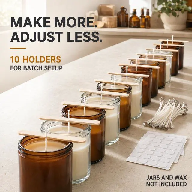 Alt view image 14 of 14 - Bulk 6-Inch Candle Wicks - 100 Pcs with Wick Stickers & Centering Device for Soy/Beeswax Candle Making