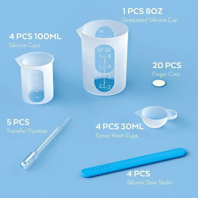 Alt view image 2 of 6 - Silicone Resin Measuring Cups Tool Kit- Nicpro 250 & 100 ml Measure Cups, Silicone Popsicle Stir Sticks, Pipettes, Finger Cots for Epoxy Resin Mixing, Molds, Jewelry Making, Waxing, Easy Clean
