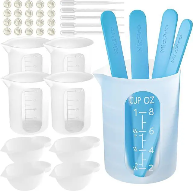Main image of Silicone Resin Measuring Cups Tool Kit- Nicpro 250 & 100 ml Measure Cups, Silicone Popsicle Stir Sticks, Pipettes, Finger Cots for Epoxy Resin Mixing, Molds, Jewelry Making, Waxing, Easy Clean