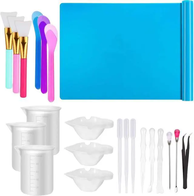 Main image of Resin Tools Set 22pcs, A3 Silicone Sheet with 100 ml Measuring Mixing Cups, Brushes Stir Sticks Spoons, Pipette for Epoxy Resin DIY Crafts Painting