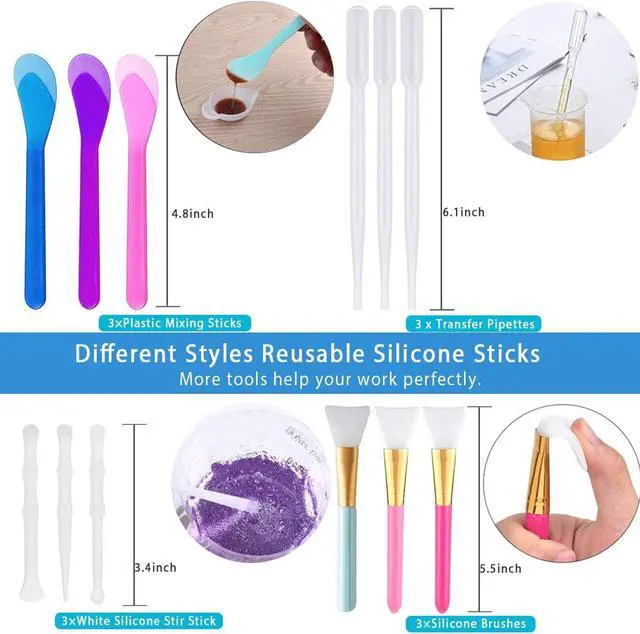 Alt view image 4 of 7 - Resin Tools Set 22pcs, A3 Silicone Sheet with 100 ml Measuring Mixing Cups, Brushes Stir Sticks Spoons, Pipette for Epoxy Resin DIY Crafts Painting