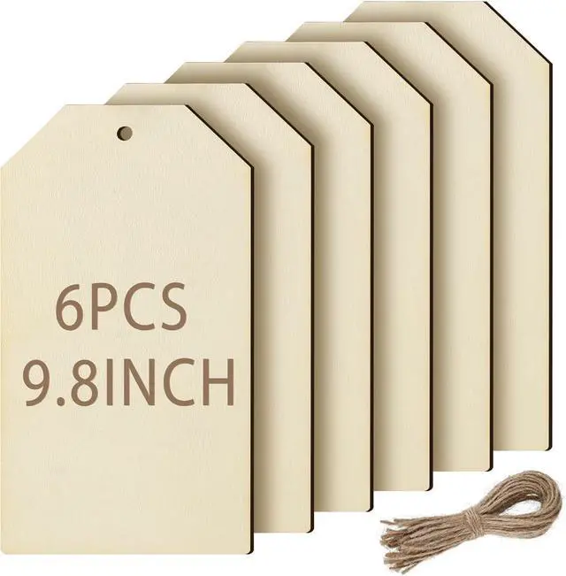 Main image of Blulu 6 Pcs Large Unfinished Wooden Blank Tags for Crafts, 9.8 x 5.5 Inch