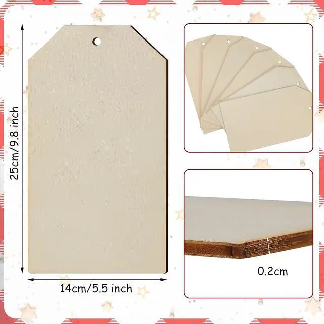 Alt view image 2 of 7 - Blulu 6 Pcs Large Unfinished Wooden Blank Tags for Crafts, 9.8 x 5.5 Inch