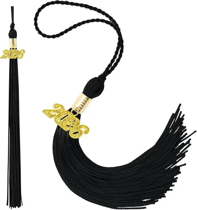 Alt view image 5 of 6 - 2026 Tassel Graduation Black 9", Elegant Black 2026 Graduation Tassel with Year Charm Gold Date Drop for Graduations Cap