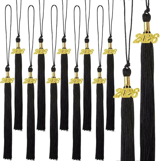 Alt view image 6 of 6 - 2026 Tassel Graduation Black 9", Elegant Black 2026 Graduation Tassel with Year Charm Gold Date Drop for Graduations Cap