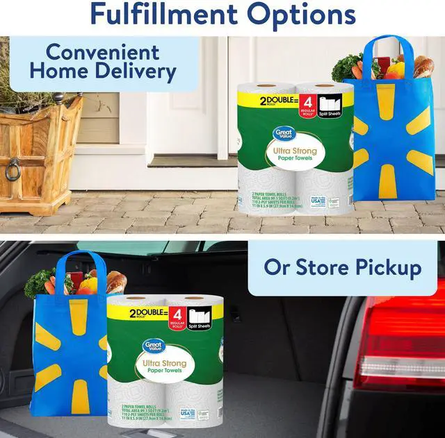 Alt view image 4 of 7 - Great Value 2 DoubleRoll Ultra Strong Paper Towels, Equivalent to 4 Regular Rolls, 110 SplitSize Sheets per Roll for Home CleanUps