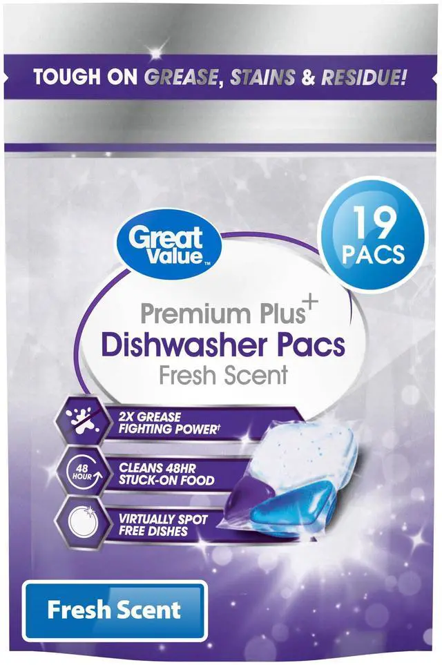 Main image of Great Value 19Count Premium Plus Dishwasher Detergent Pods, Fresh Fragrance, Breaks Down Grease, Stains and Food Residue for Automatic Dishwashers