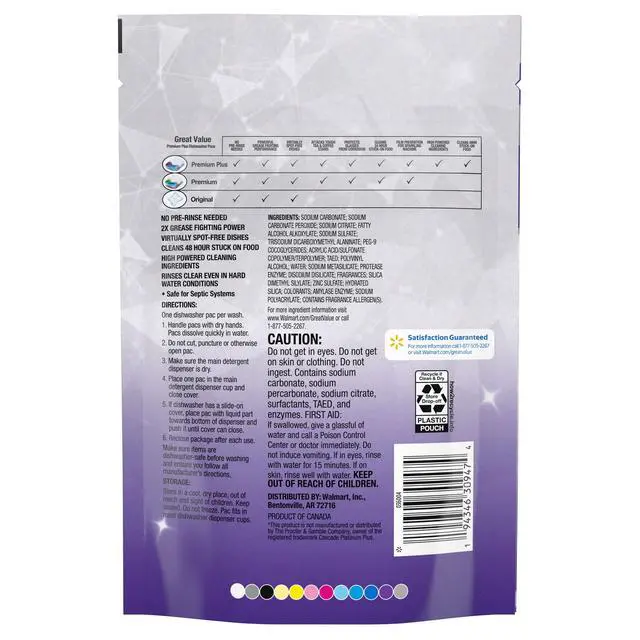Alt view image 2 of 7 - Great Value 19Count Premium Plus Dishwasher Detergent Pods, Fresh Fragrance, Breaks Down Grease, Stains and Food Residue for Automatic Dishwashers