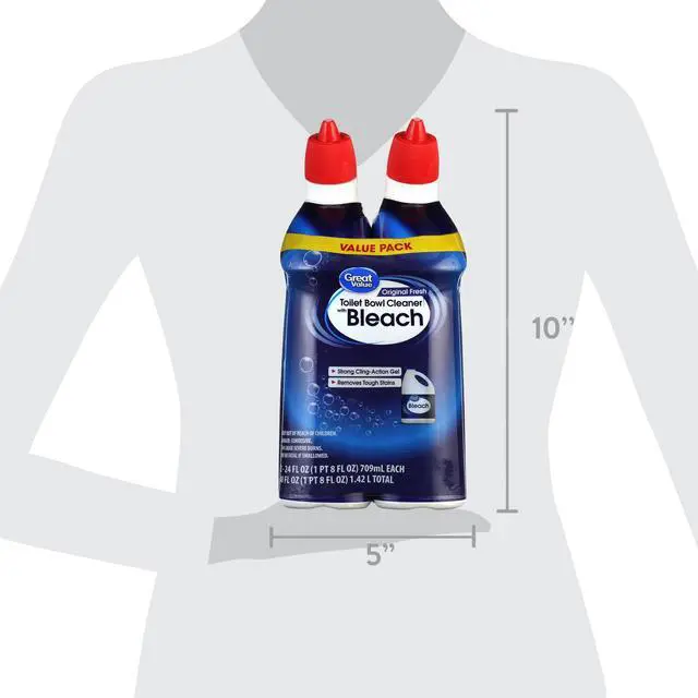 Alt view image 3 of 7 - Great Value 2Pack 24oz Toilet Bowl Cleaner, Fresh Scent ClingAction Gel, HeavyDuty Stain Remover for Bathroom Toilet Maintenance