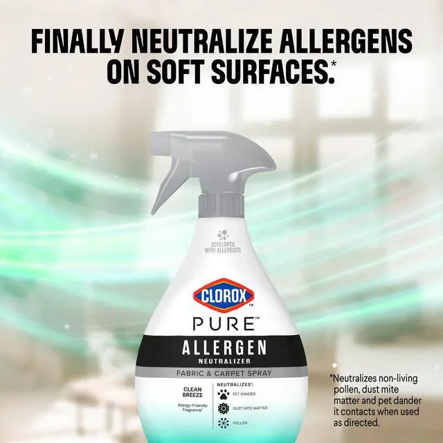 Alt view image 2 of 6 - Clorox 26oz PURE Fabric and Carpet Spray, Clean Breeze Fragrance, AllerFresh Technology Neutralizes Invisible Allergens on Soft Surfaces