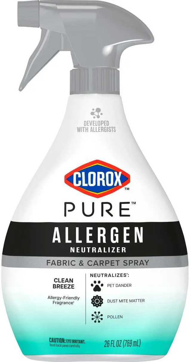 Main image of Clorox 26oz PURE Fabric and Carpet Spray, Clean Breeze Fragrance, AllerFresh Technology Neutralizes Invisible Allergens on Soft Surfaces