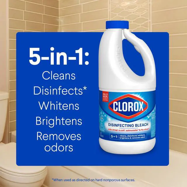 Alt view image 2 of 6 - Clorox 43oz RegularScent Liquid Bleach, MultiUse Formula for Whitening Laundry, Removing Stains and Household HardSurface Maintenance