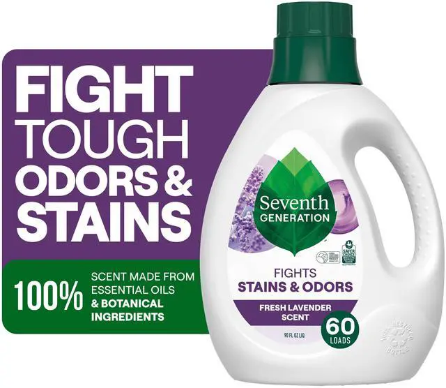 Main image of Seventh Generation 90oz Lavender Liquid Laundry Detergent, 60Load, Dye & SyntheticFragranceFree, SepticSafe for All Water Temperatures