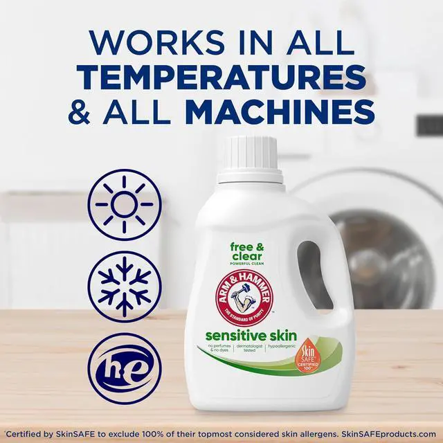 Alt view image 4 of 4 - ARM & HAMMER Sensitive Skin Free & Clear Liquid Laundry Detergent, 105 fl oz, 105 Loads, Hypoallergenic, SkinSAFE Certified, HECompatible