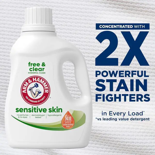 Alt view image 3 of 4 - ARM & HAMMER Sensitive Skin Free & Clear Liquid Laundry Detergent, 105 fl oz, 105 Loads, Hypoallergenic, SkinSAFE Certified, HECompatible