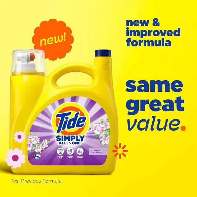 Alt view image 2 of 4 - Tide Simply AllInOne Liquid Laundry Detergent, Berry Blossom Scent, 112 fl oz, 89 Loads, HE & Standard Washer Compatible