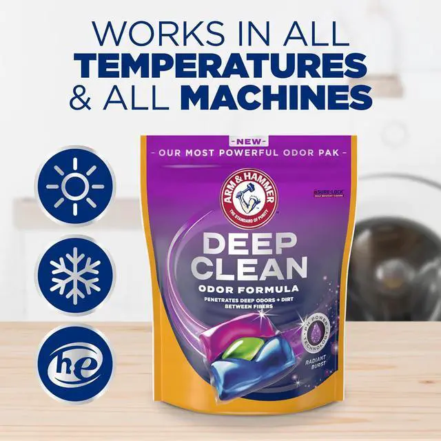 Alt view image 3 of 4 - ARM & HAMMER Deep Clean Odor Formula Laundry Detergent Power Paks, Radiant Burst Scent, 21Count, PreMeasured NoMess Laundry Pacs