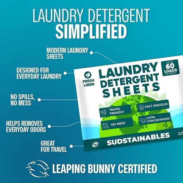 Alt view image 3 of 4 - Sudstainables Fresh Linen Laundry Detergent Sheets, 60Loads, InstantDissolve NoMess Sheets for Home, Travel & Camping