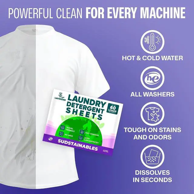 Alt view image 4 of 4 - Sudstainables Lavender Laundry Detergent Sheets, 60 Loads, InstantDissolve NoMess Sheets for Home, Travel and Camping