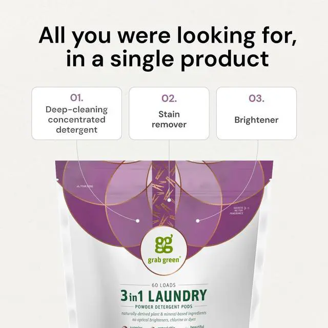 Alt view image 4 of 4 - Grab Green 3in1 Laundry Detergent Pods, Lavender + Vanilla Scent, 24Count, Plant & MineralBased, CrueltyFree