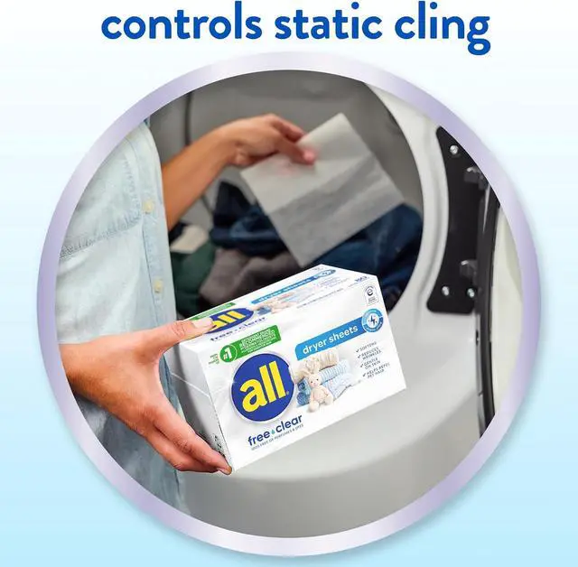 Alt view image 4 of 4 - all free clear SensitiveSkin Fabric Softener Dryer Sheets, FragranceFree & DyeFree, 195Count, Reduces Static, Wrinkles and Repels Pet Hair