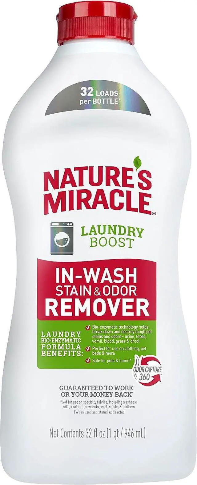 Main image of Nature's Miracle Laundry Boost InWash Pet Stain & Odor Remover, 32oz, BioEnzymatic Formula with OdorCapture 360 Technology, HECompatible