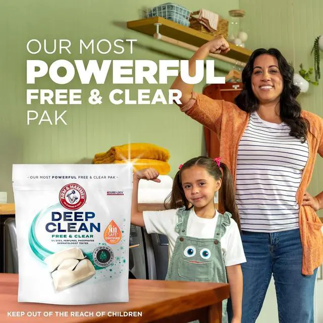 Alt view image 2 of 4 - ARM & HAMMER Deep Clean Free & Clear Laundry Detergent Power Paks, 32Count, 4X StainFighting Power, pH Power MicroScrubbers, SkinSAFE Certified