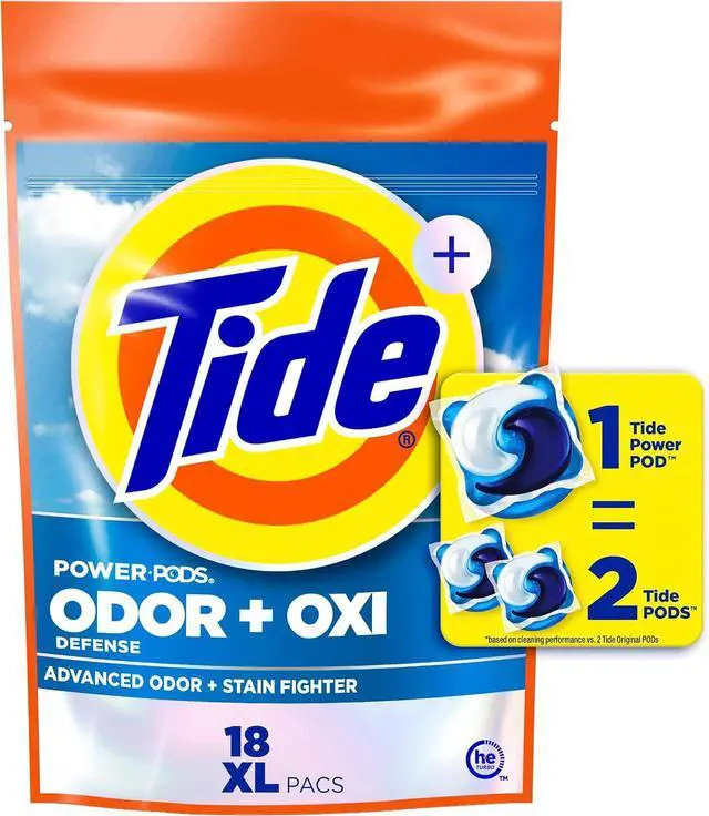 Main image of Tide Odor Defense + Oxi Laundry Detergent Pacs, Original Scent, 18Count, LargeSize Stain & OdorFighting Pods, Works in All Water Conditions