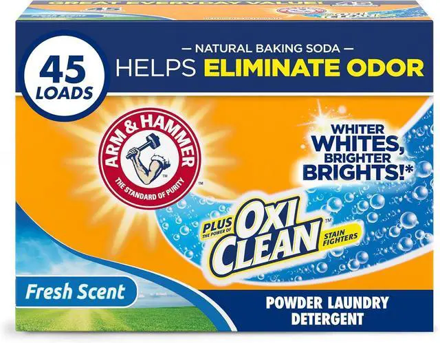 Main image of ARM & HAMMER Plus OxiClean Powder Laundry Detergent, Fresh Scent, 3.48 lbs, Powerful Tough Stain Removal, HE & Standard Washer Compatible