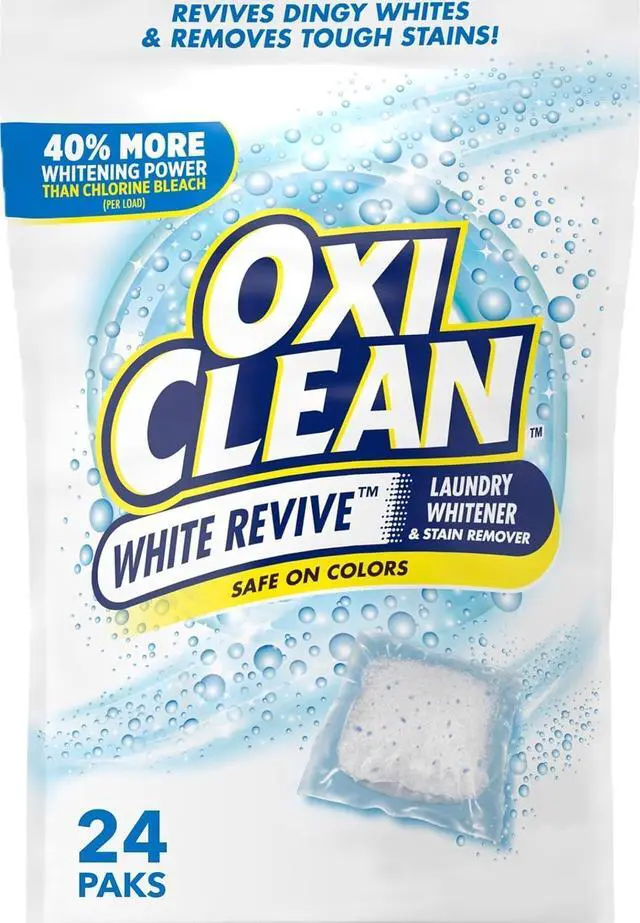 Main image of OxiClean White Revive Laundry Whitener & Stain Remover Power Paks, 24Count, OxygenBased Bleach Alternative, ColorSafe HECompatible Booster