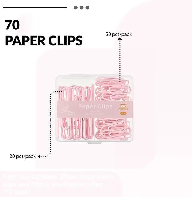 Alt view image 4 of 4 - NEEWAY AssortedSize Colorful Paper Clips, Light Pink, 70Count, 1Inch Small & 2Inch Jumbo Clips with Divided Storage Box