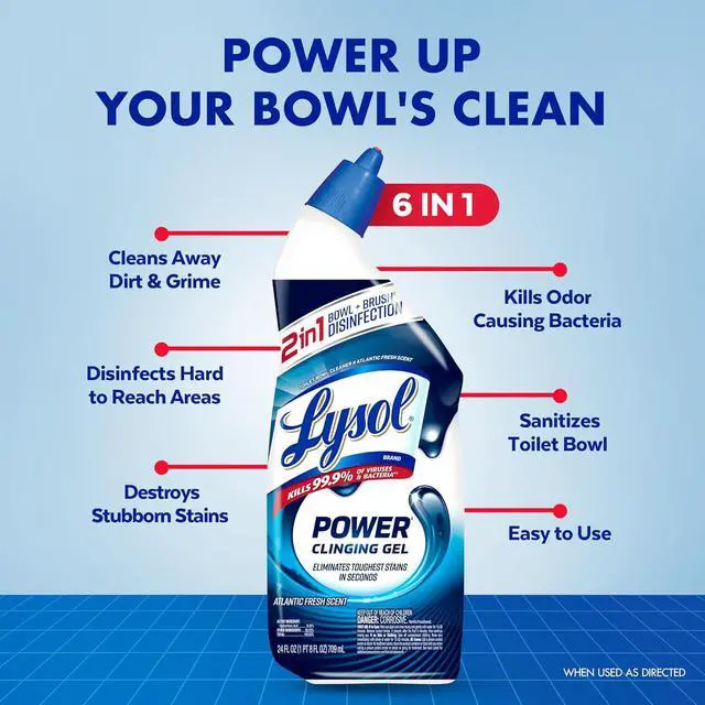 Alt view image 2 of 4 - Lysol Power Clinging Gel Toilet Bowl Cleaner, 24oz, 2Pack, BleachFree SepticSafe, Angled Neck for UnderRim Cleaning, Fights Stains & Odors