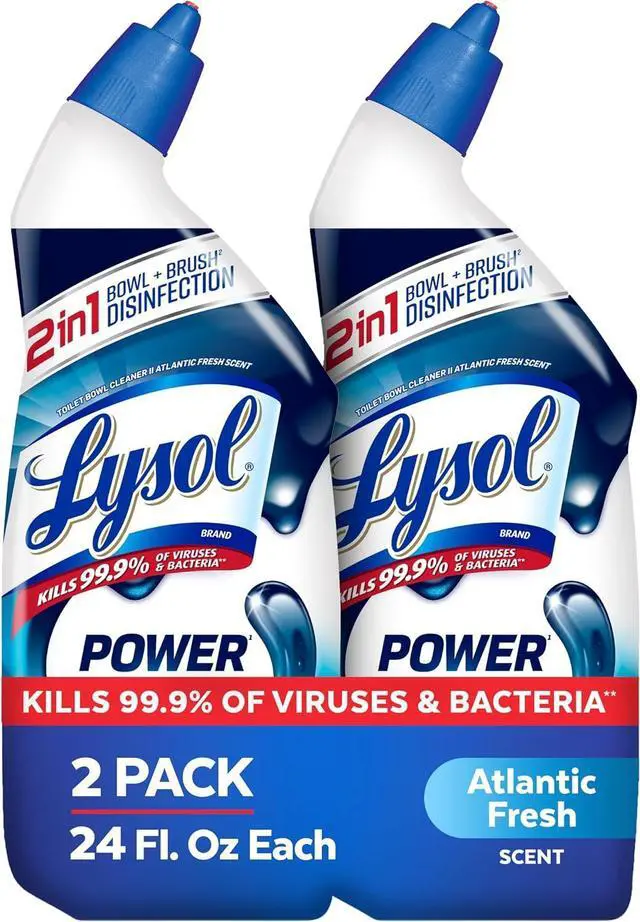 Main image of Lysol Power Clinging Gel Toilet Bowl Cleaner, 24oz, 2Pack, BleachFree SepticSafe, Angled Neck for UnderRim Cleaning, Fights Stains & Odors