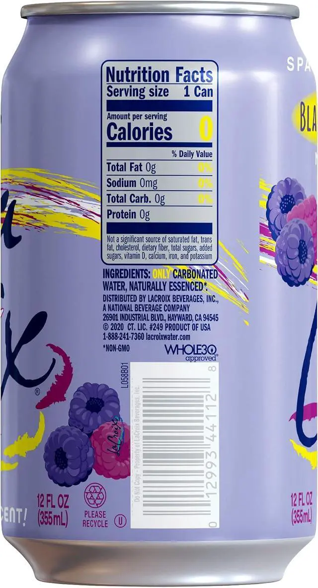 Alt view image 3 of 4 - La Croix Black Razzberry Sparkling Water, 12 fl oz, Pack of 8, Zero Calorie Zero Sweetener, NonGMO Recyclable BPAFree Cans