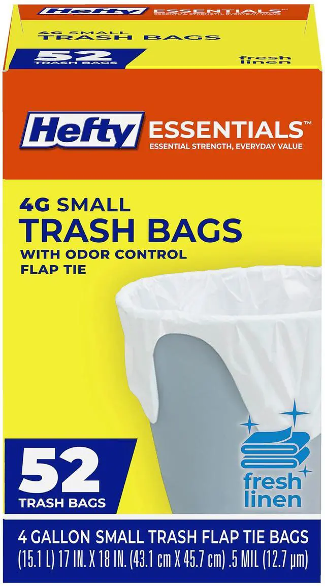 Main image of Hefty Essentials 4 Gallon Trash Bags, White, Fresh Linen Scent, 52ct